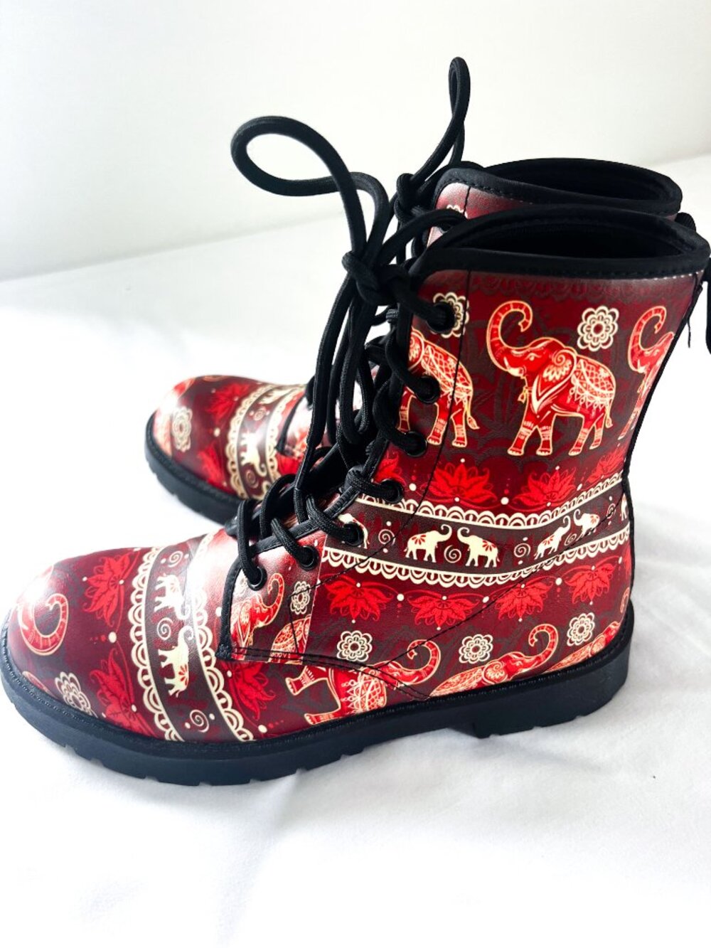 Mandela Elephant Lotus Print Boho Chunky Boots Size 8 - Picture 7 of 10